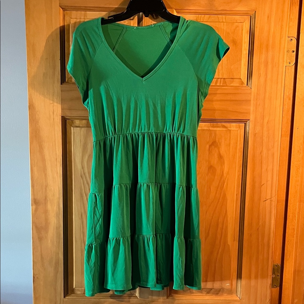 Green V-Neck Tiered Dress